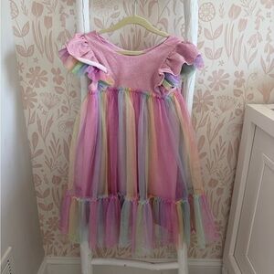 American Girl Pink and Rainbow Kids Formal Dress